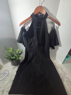 New Lulu's Black Cold-Shoulder Halter Mini Dress, Size Small